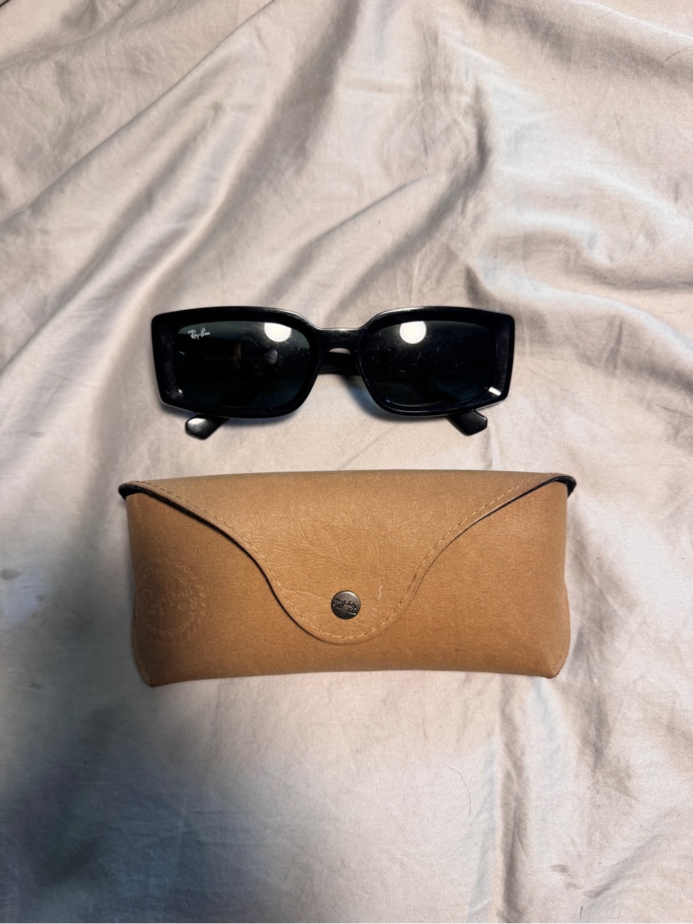 Ray-Ban KILIANE BIO-BASED Black Rectangular Sunglasses with Tan Case